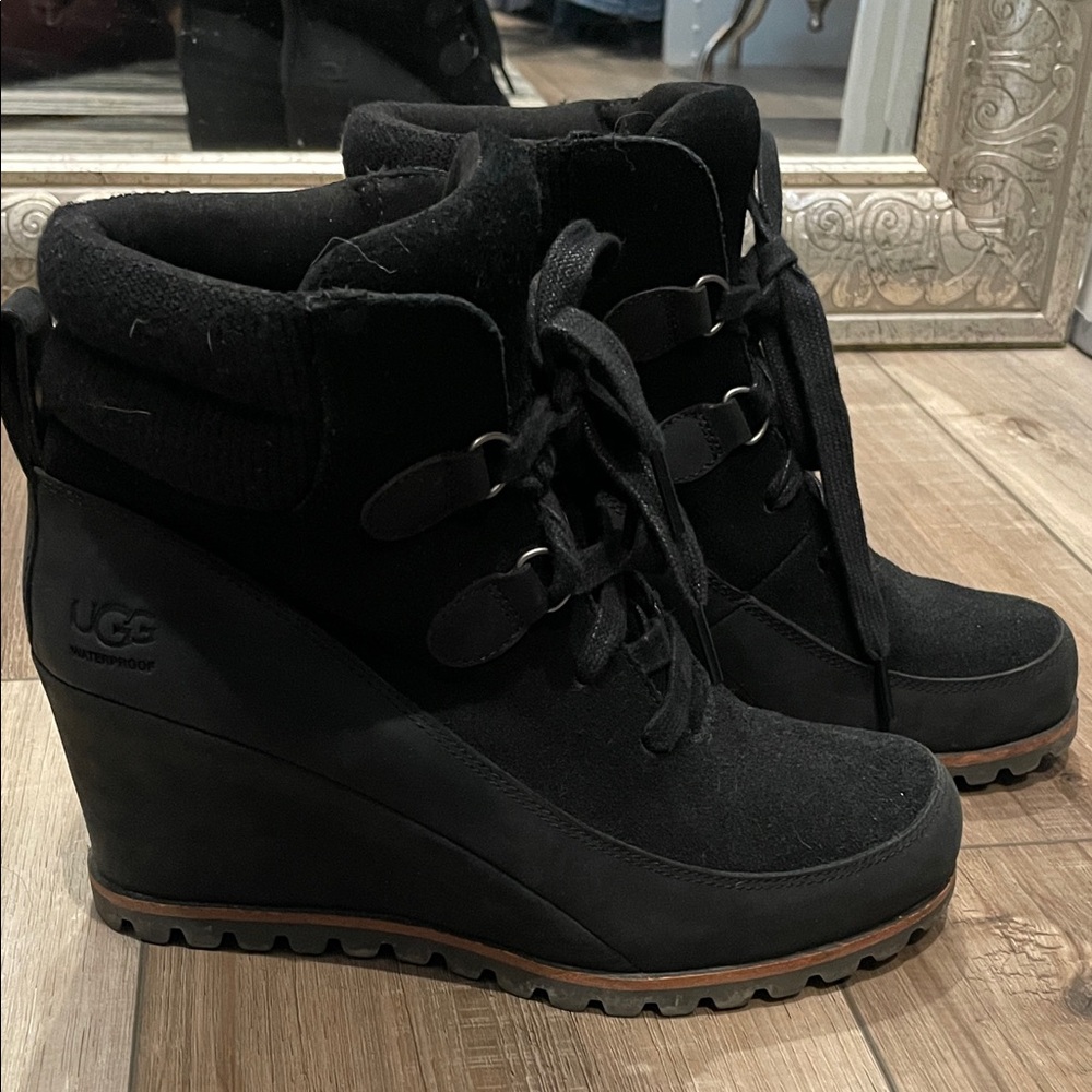 UGG Women's Black Suede Wedge Boots